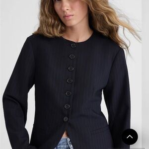 The Nolita Cutaway Blazer- dark navy stripe
